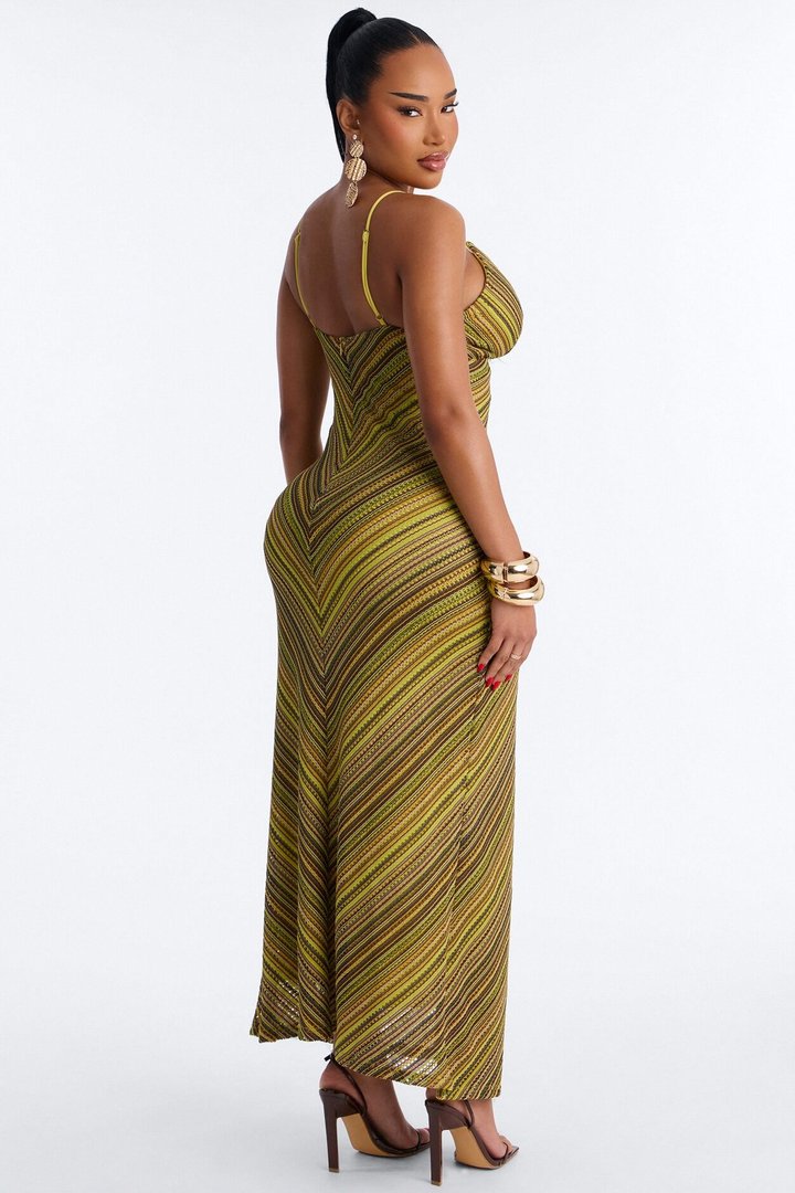 Paradise Mood Crochet Maxi Dress - Green/combo