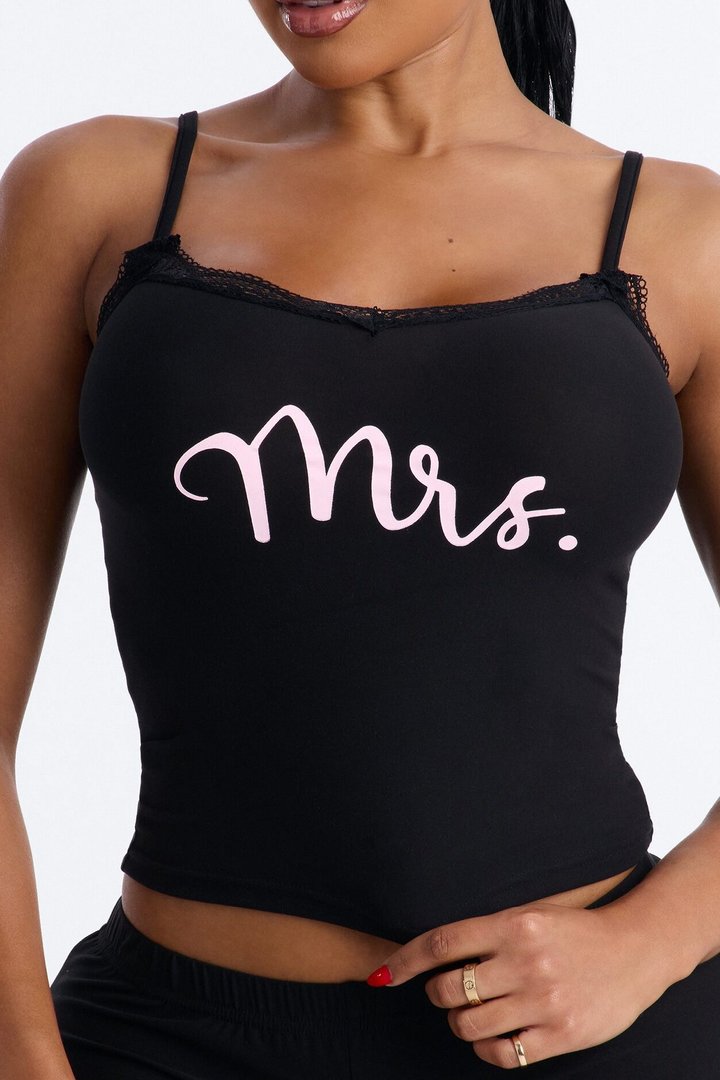 Mrs. Cami & Short PJ Set - Black/Pink
