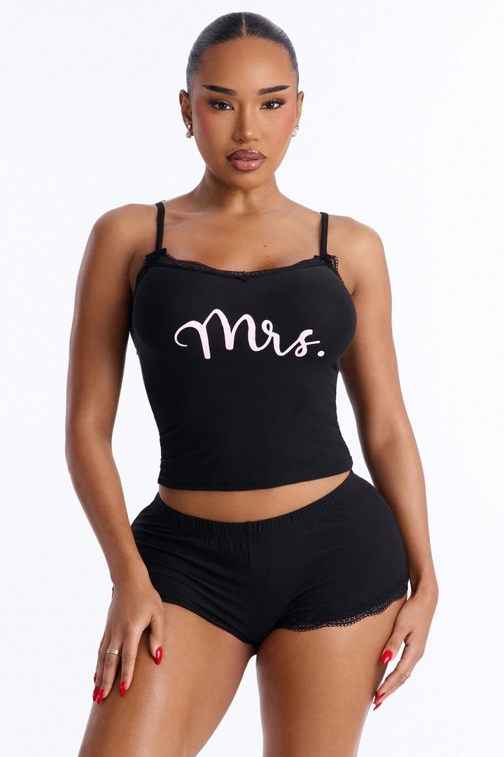 Mrs. Cami & Short PJ Set - Black/Pink