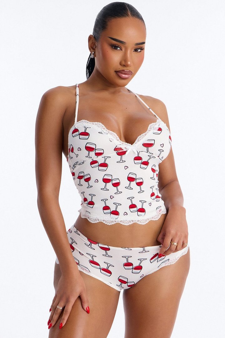 Raise A Glass Cami PJ Short Set - White/combo