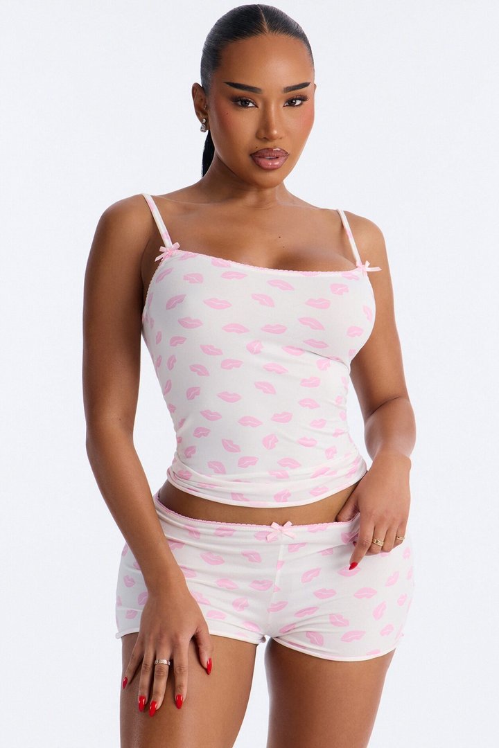 Kisses To You Bow Cami PJ Short Set - White/combo