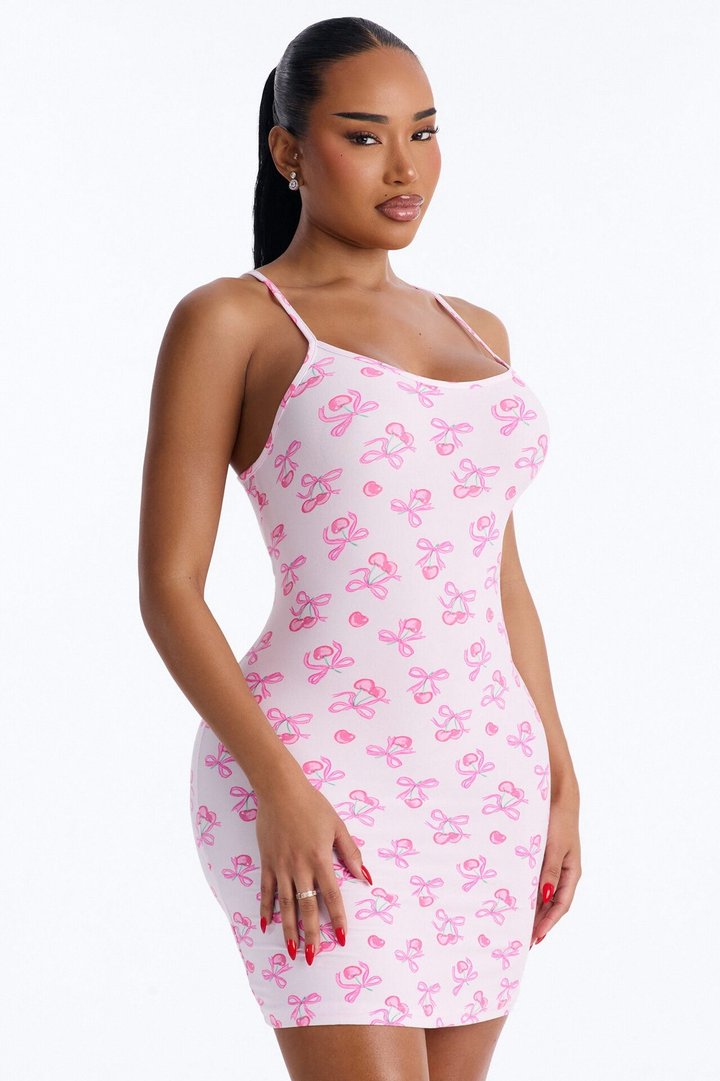 Snuggle Ready Cherry Bow Print PJ Sleep Dress - Pink/combo