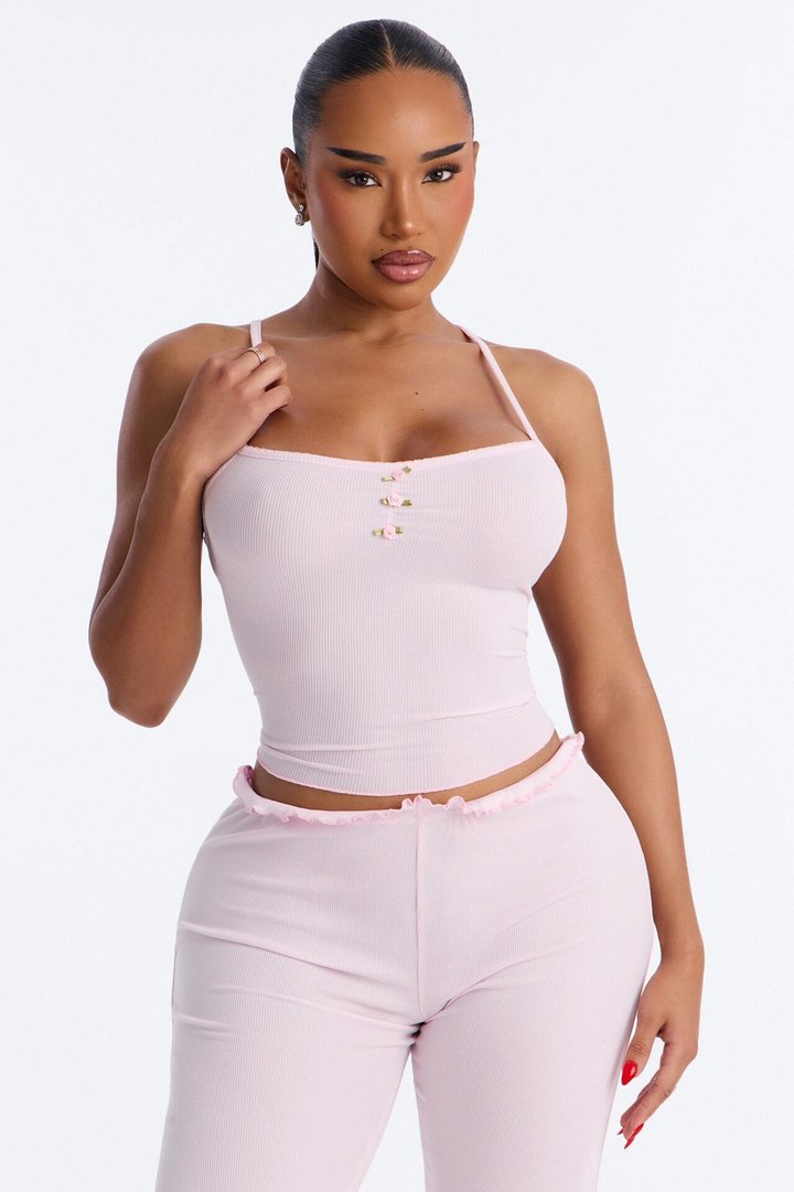 Dozing Off Ribbed PJ Pant Set - Light Pink