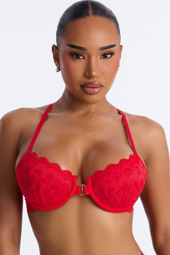 Just You Lace Front Closure Racerback Bralette - Red