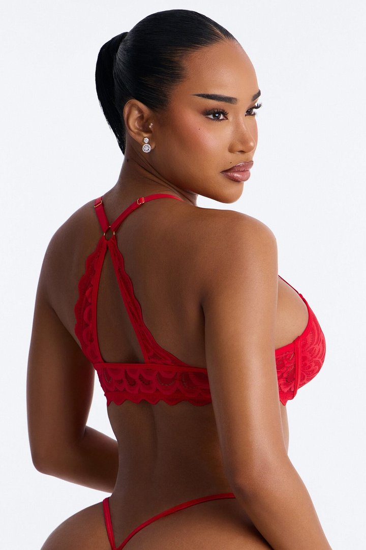 Just You Lace Front Closure Racerback Bralette - Red
