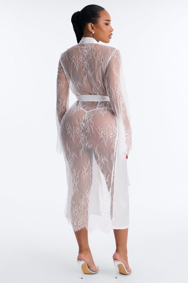 Grace Satin Lace Back Robe - White