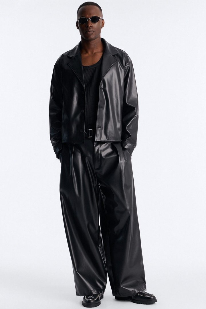 Wide Leg Maverick Faux Leather Trouser - Black