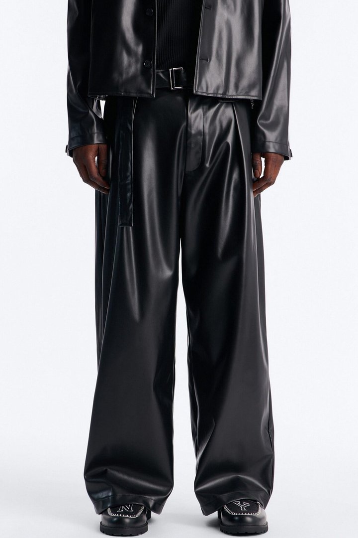 Wide Leg Maverick Faux Leather Trouser - Black