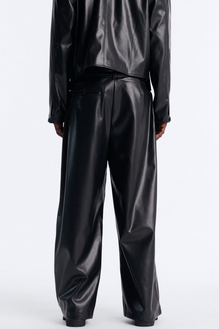 Wide Leg Maverick Faux Leather Trouser - Black