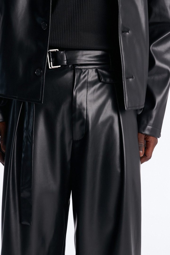 Wide Leg Maverick Faux Leather Trouser - Black