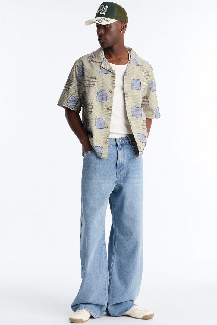 Relaxed Sunny Stitch Plaid Cuban Collar Button Up Shirt - Multi Color