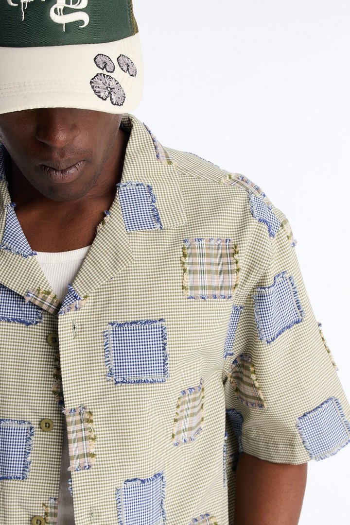 Relaxed Sunny Stitch Plaid Cuban Collar Button Up Shirt - Multi Color