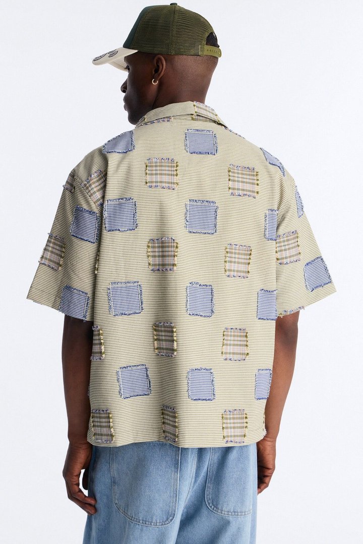 Relaxed Sunny Stitch Plaid Cuban Collar Button Up Shirt - Multi Color