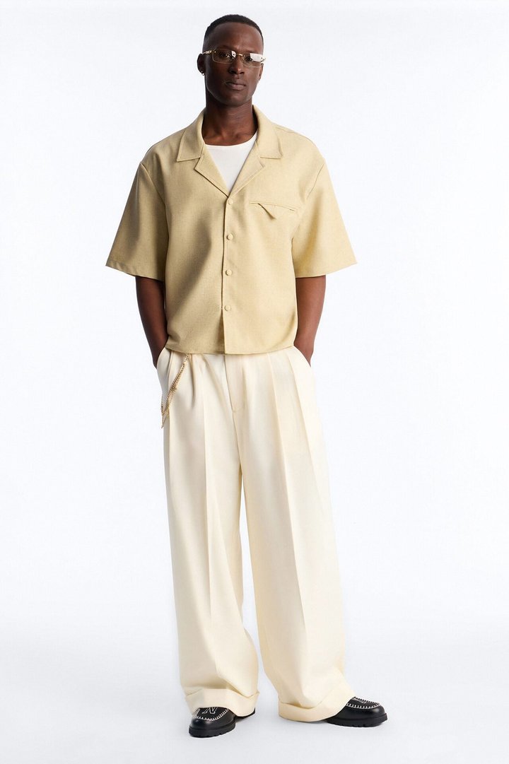 Maison Tailored Textured Button Up Shirt - Stone