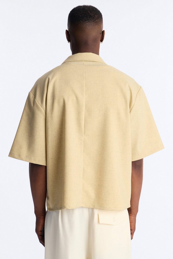 Maison Tailored Textured Button Up Shirt - Stone
