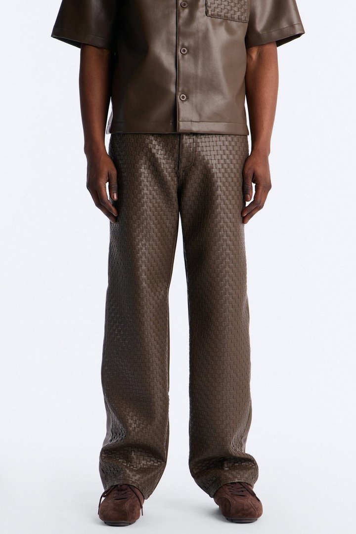 Don't Cross Me Weaved Faux Leather Straight Pant - Brown