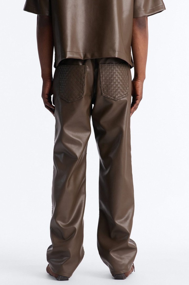 Don't Cross Me Weaved Faux Leather Straight Pant - Brown
