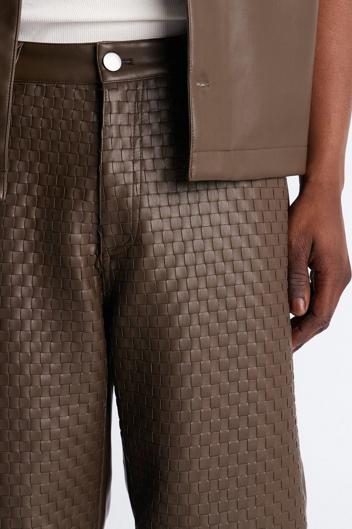 Don't Cross Me Weaved Faux Leather Straight Pant - Brown