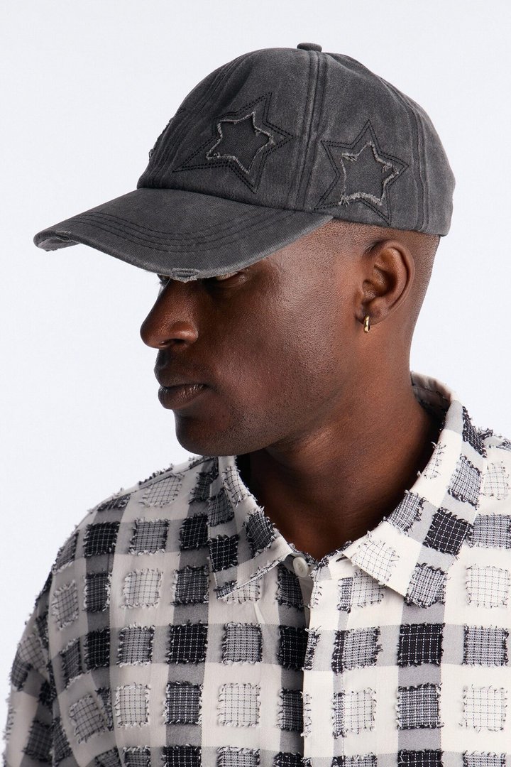 Stars Aligned Distressed Wash Snapback Hat - Black