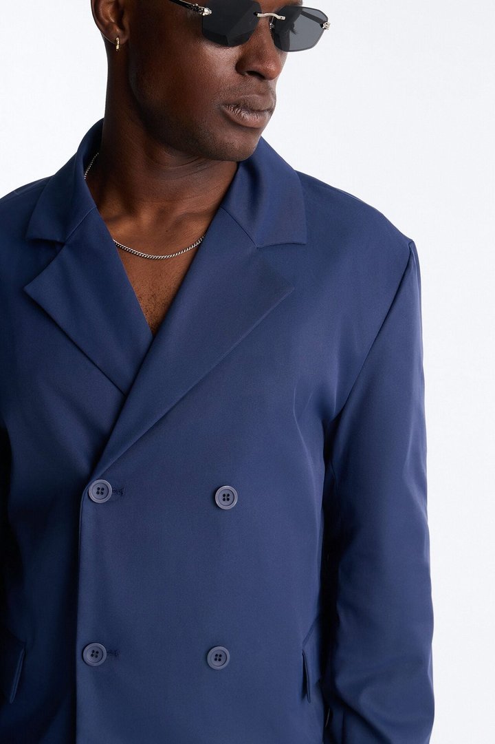 Heirloom Cropped Double Breasted Blazer - Navy