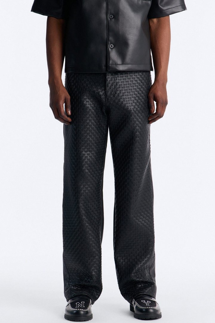 Don't Cross Me Weaved Faux Leather Straight Pant - Black