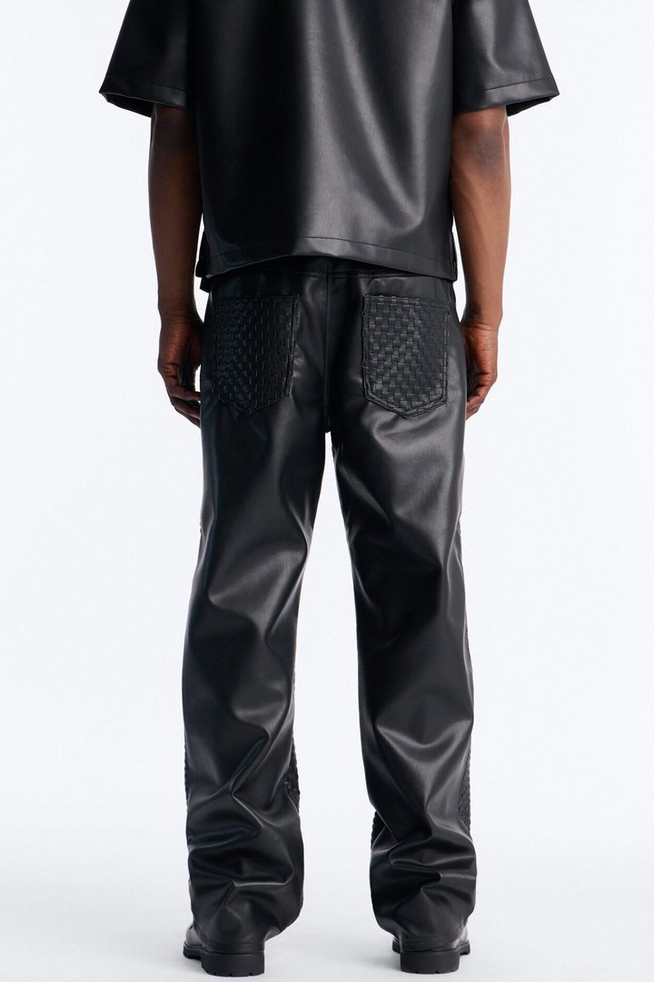 Don't Cross Me Weaved Faux Leather Straight Pant - Black