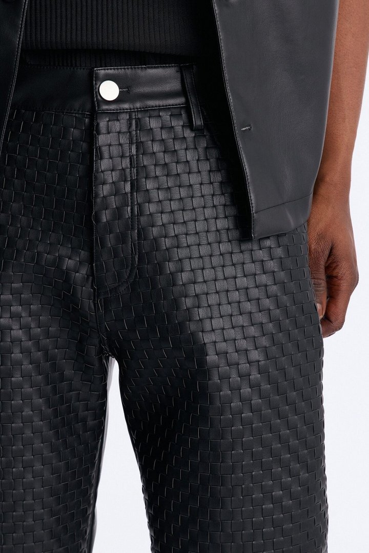 Don't Cross Me Weaved Faux Leather Straight Pant - Black