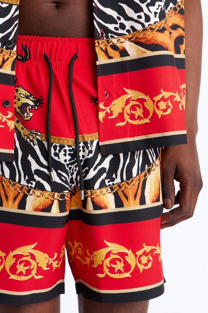 Jungle Royale Baroque Swim Trunk 7″ - Red