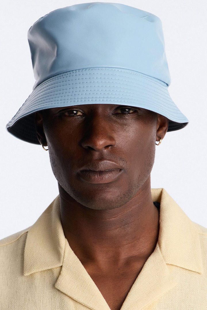 Faux Leather Bucket Hat - Light Blue