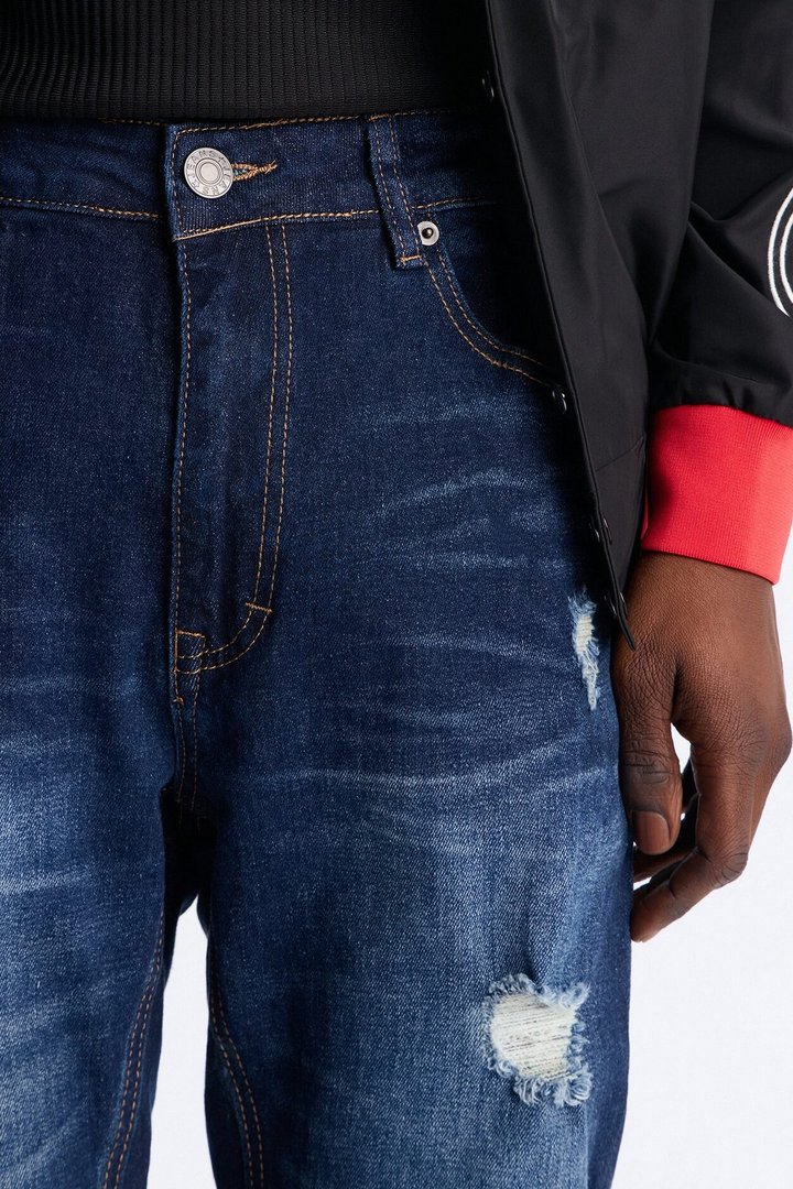 Essential Destroyed Stacked Slim Flare Stretch Jean - Dark Wash