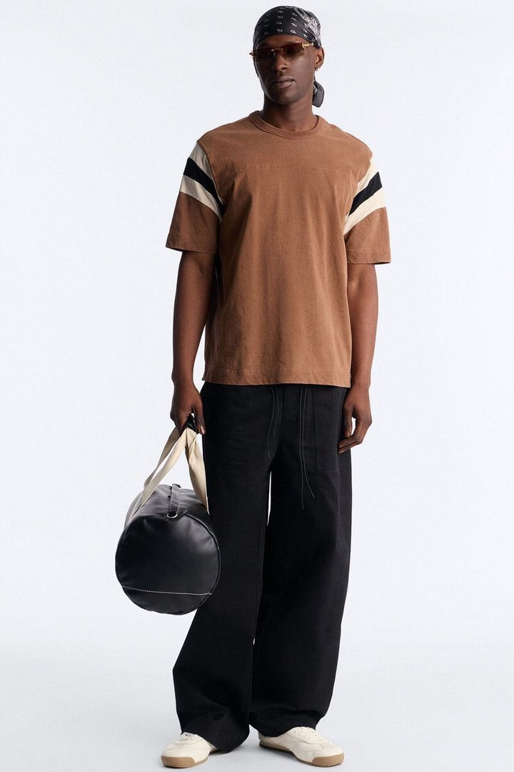 Boxy Varsity Stripe Tee - Brown/combo