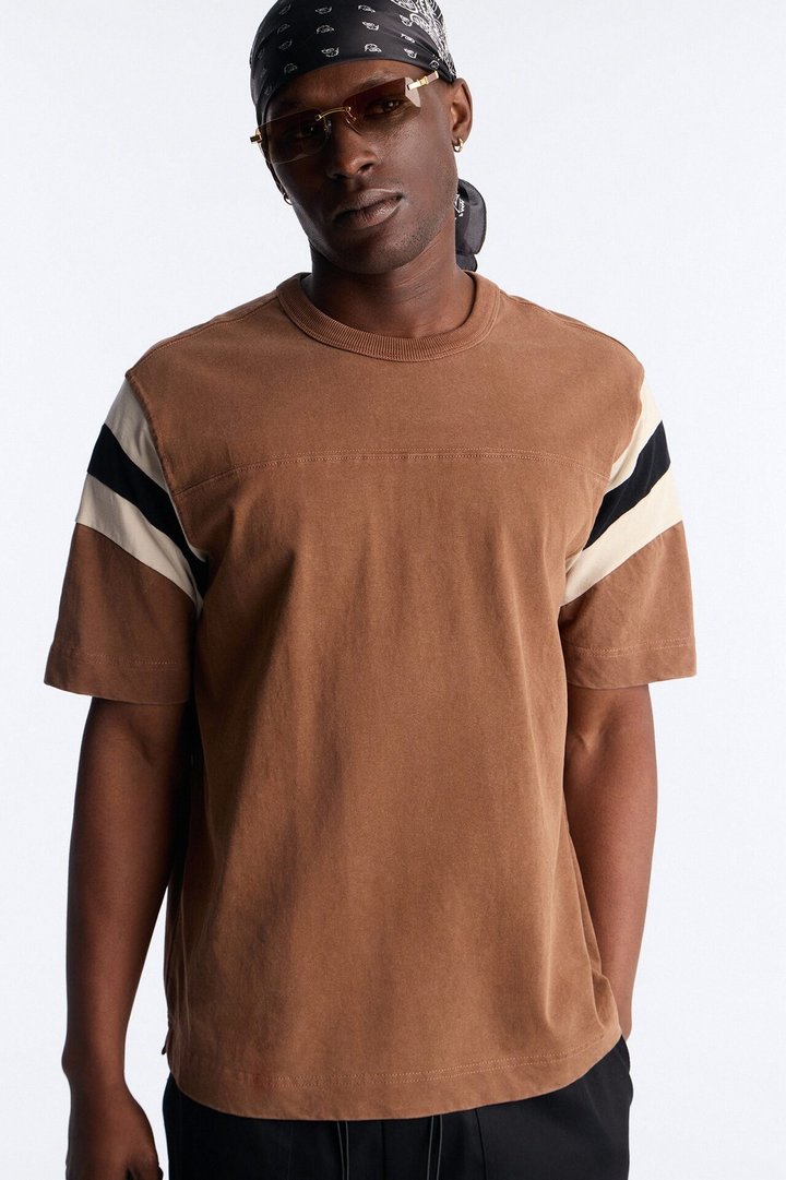 Boxy Varsity Stripe Tee - Brown/combo