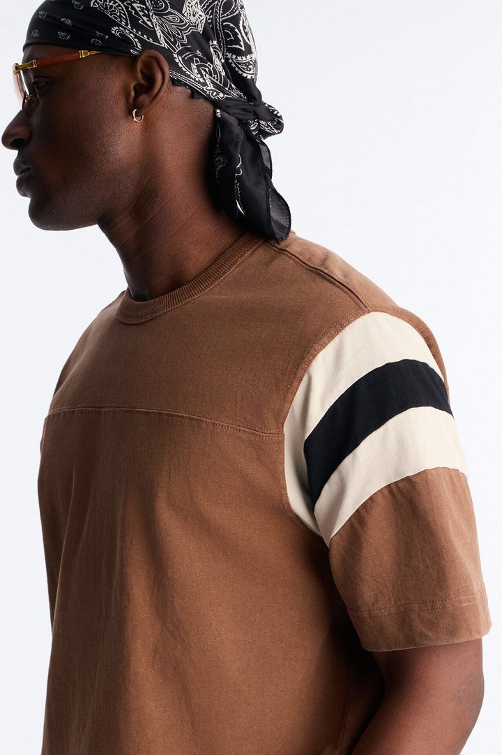 Boxy Varsity Stripe Tee - Brown/combo
