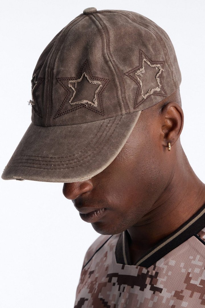 Stars Aligned Distressed Wash Snapback Hat - Brown