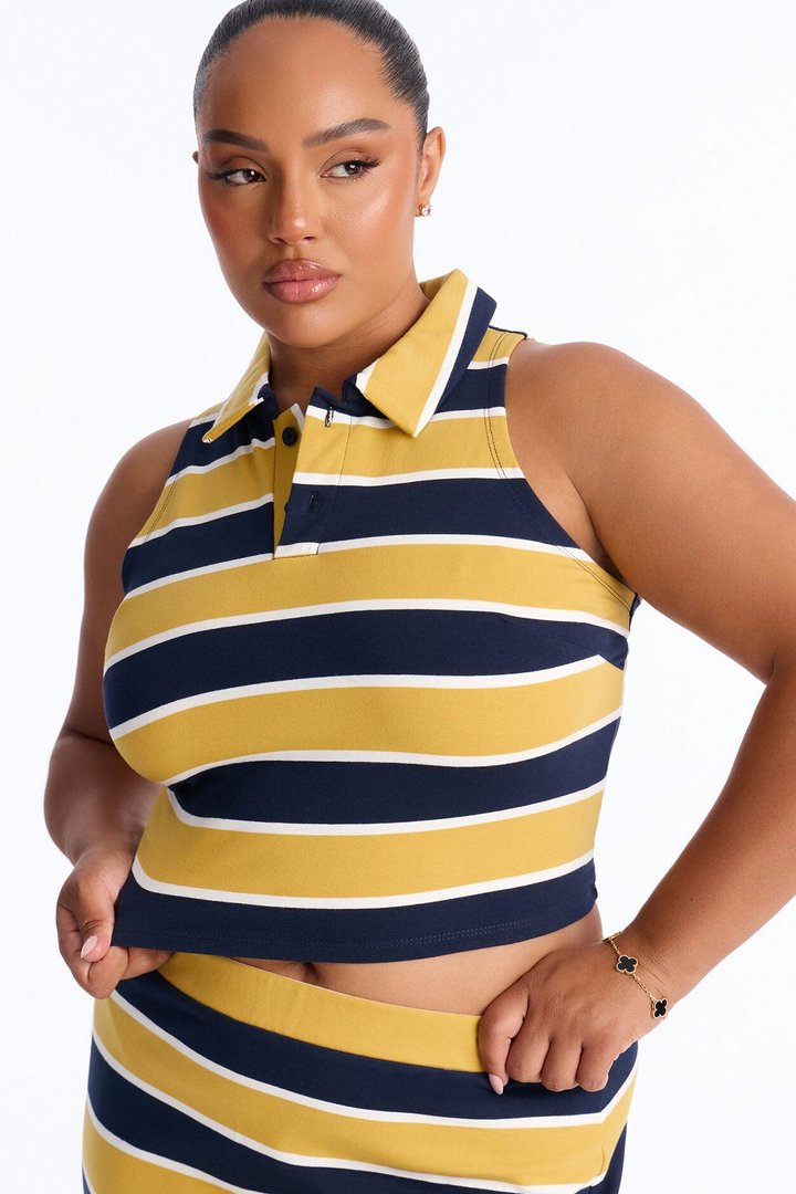 Lindsay Sleeveless Striped Skirt Set - Yellow/combo