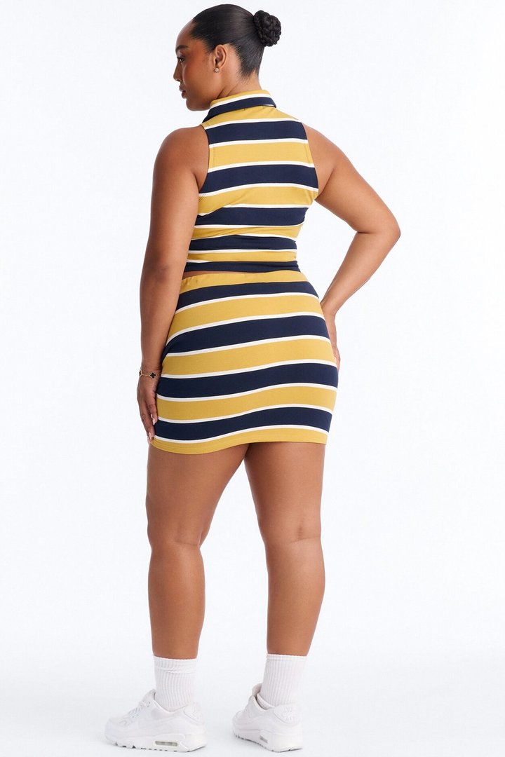 Lindsay Sleeveless Striped Skirt Set - Yellow/combo