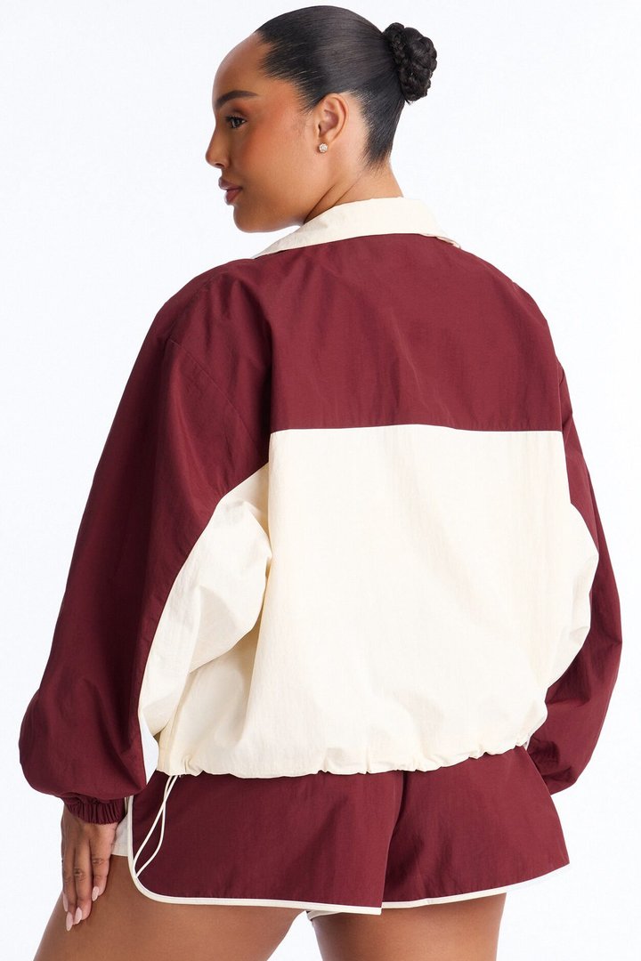 Extra Mile Color Block Windbreaker Jacket - Burgundy