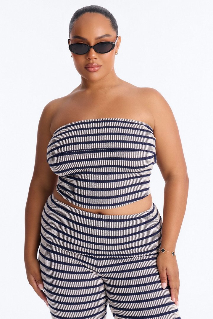 Melody Jacquard Striped Pant Set - Navy/combo