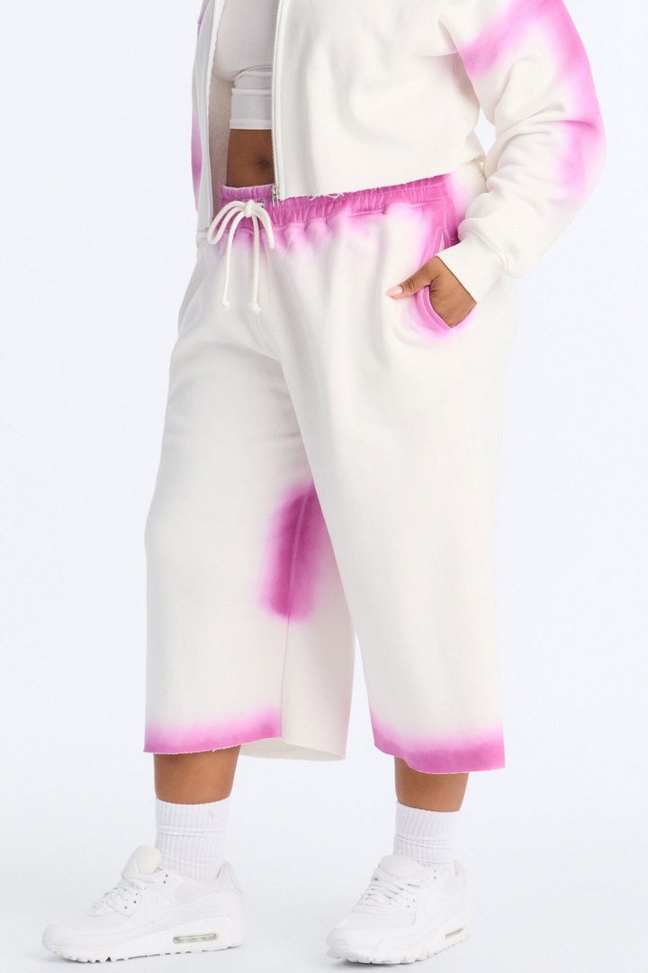 Urban Fleece Tie Dye Short Set - White/Pink