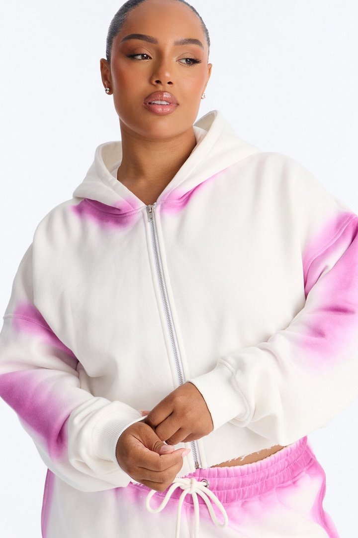Urban Fleece Tie Dye Short Set - White/Pink