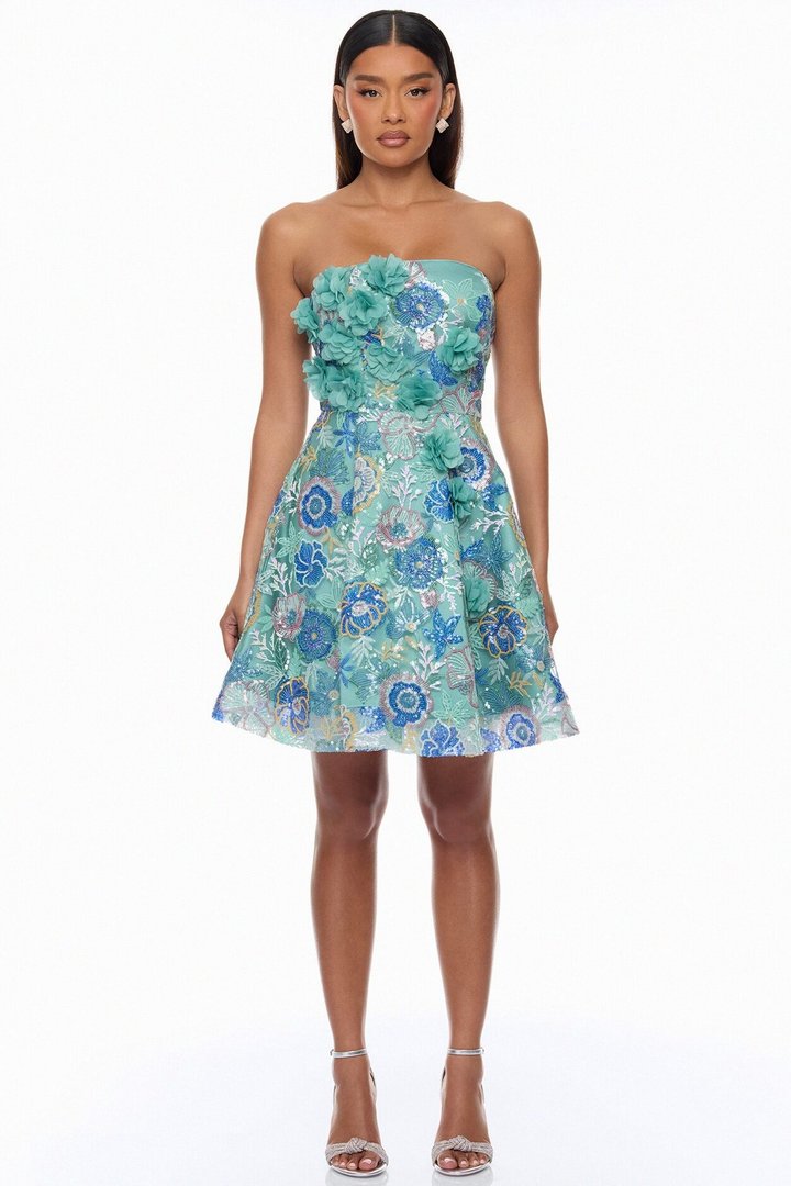 Becca Embroidered Mini Dress - Teal