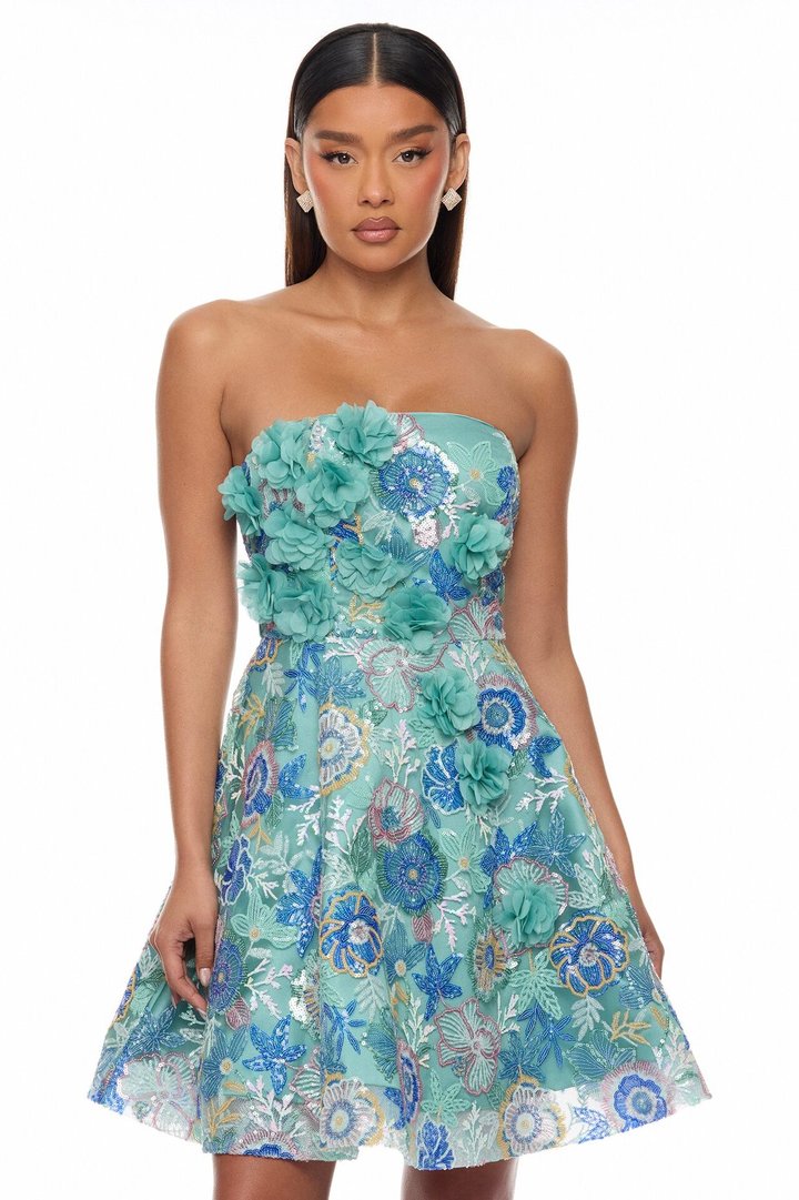 Becca Embroidered Mini Dress - Teal