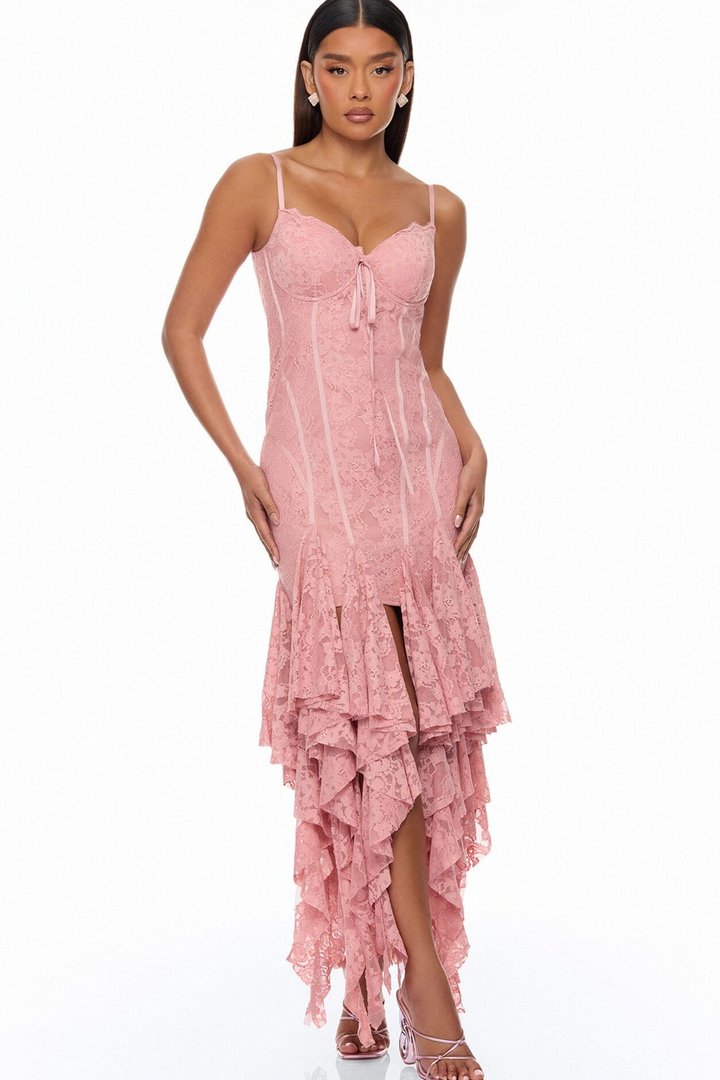 Madeline Ruffle Lace Maxi Dress - Mauve