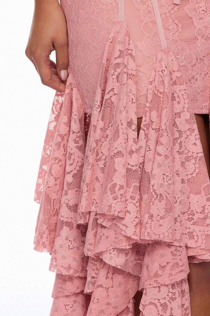 Madeline Ruffle Lace Maxi Dress - Mauve