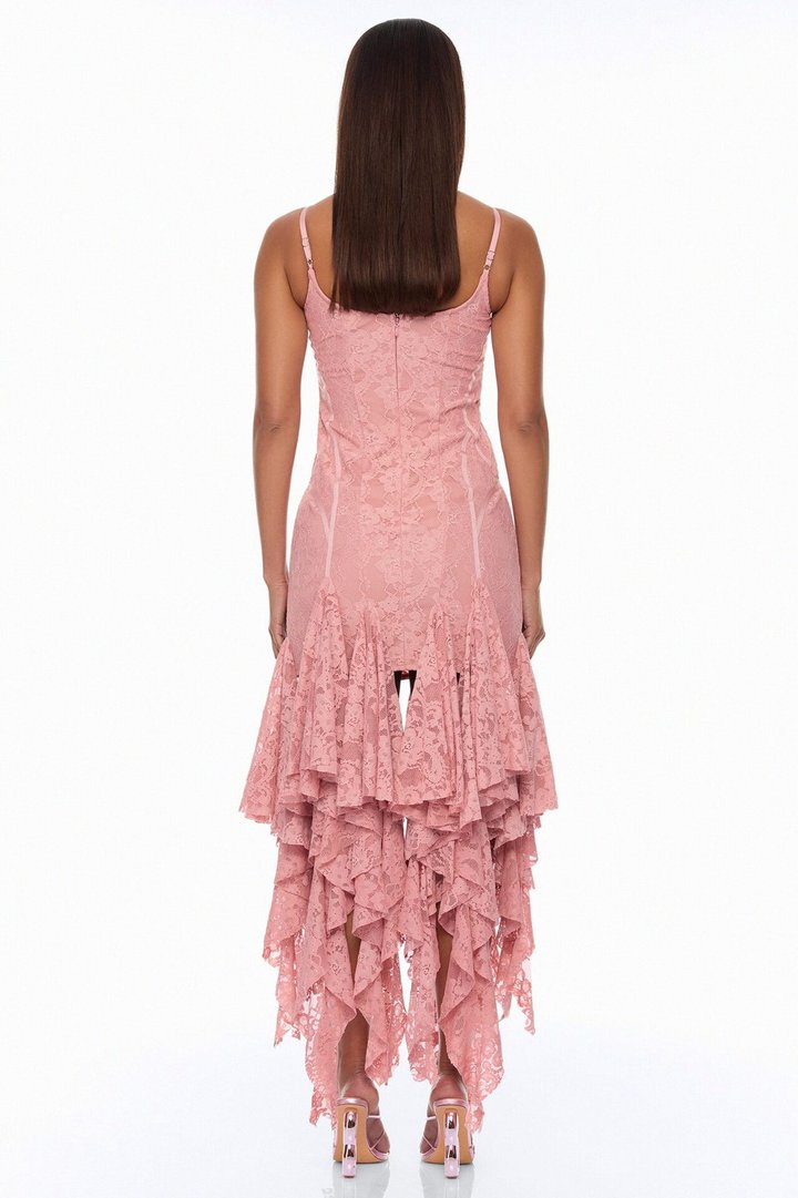 Madeline Ruffle Lace Maxi Dress - Mauve