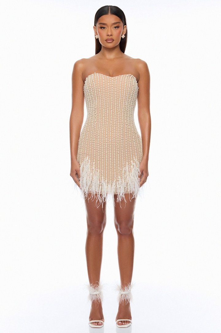 Center Stage Pearl Mini Dress - White