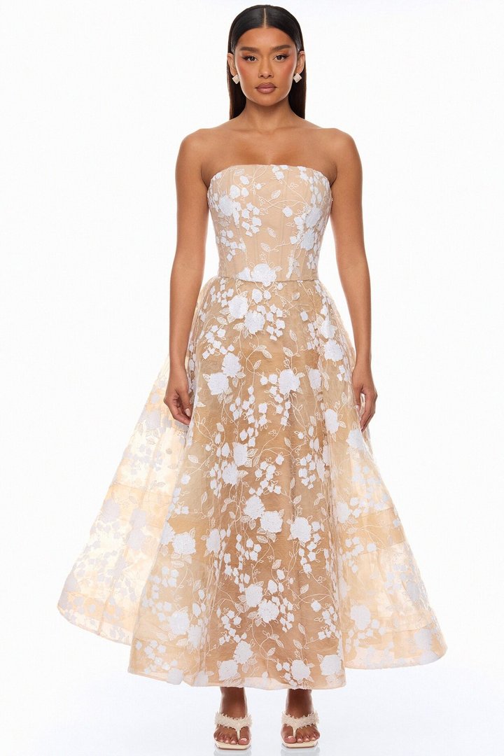 Too Sweet Lace Maxi Dress - Nude/combo