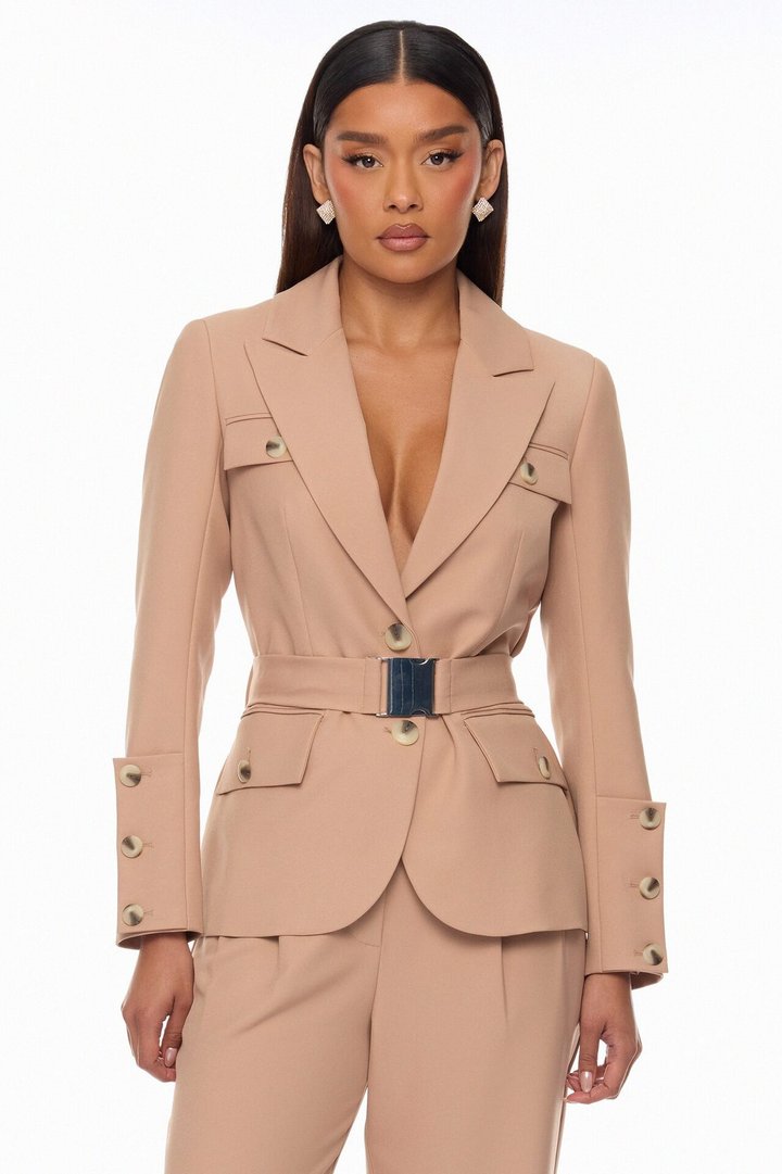 Isabella Belted Pant Set - Nude
