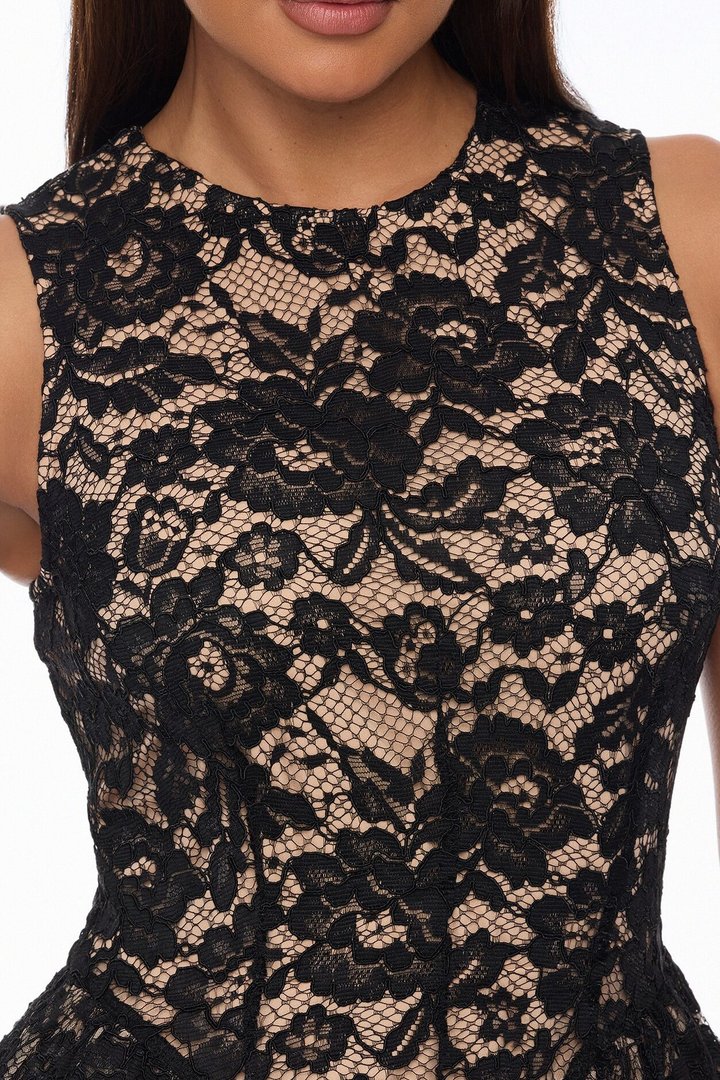 Caia A Line Dresses Lace Midi Dress - Black