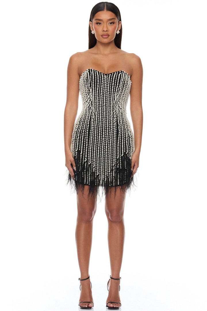 Center Stage Pearl Mini Dress - Black